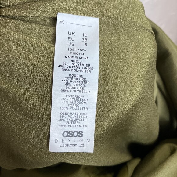 ASOS Design US 6 UK 10 Green Long Sleeve Ruched Corset Lace Up A-Line Mini Dress - Picture 5 of 5